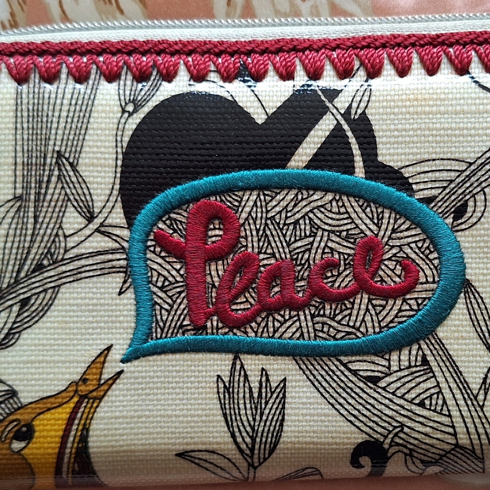 Peace Embroidered Women's Bag - Cream and Red
